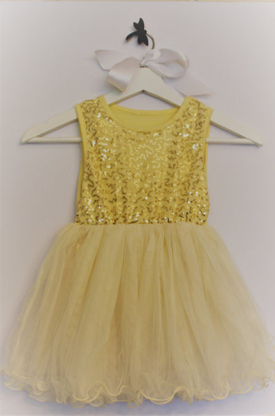 Gold Tulle Dress With Sequins