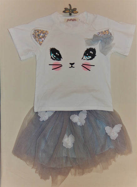 Kitten Printed T-Shirt with Tutu