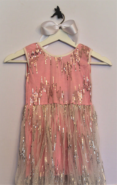 Shimmery Pink Tulle Dress With Silver Sequins