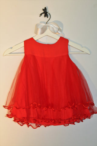Linen/Tulle Sleeveless Red Dress