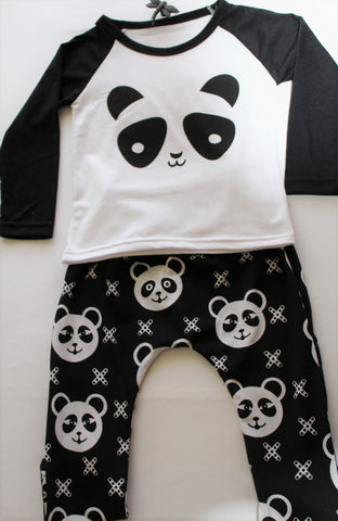 2 Piece Panda Long Sleeve With Print Harem Pants