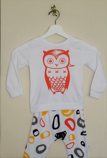 2 Piece Owl Tee With Print Harem Pants