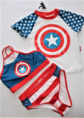 Girls Marvel Captain American 3 Piece Swimsuit